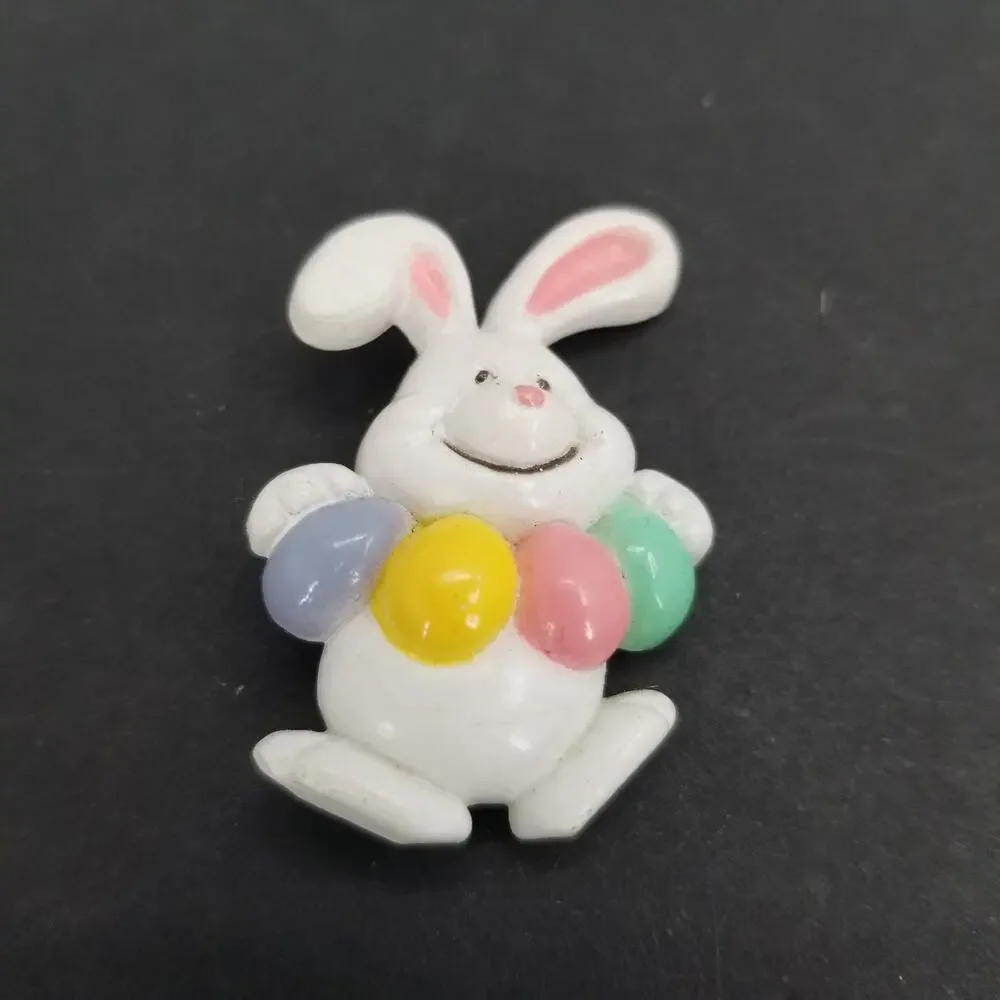 Vintage Easter Bunny with Eggs Multicolor Children's Pin White Pastels